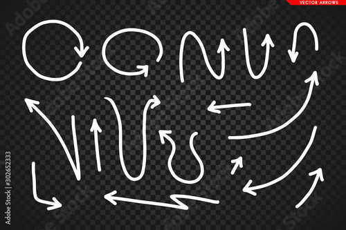 Obraz na płótnie Arrows vector. Hand drawn arrows isolated on dark transoarent background. w salonie