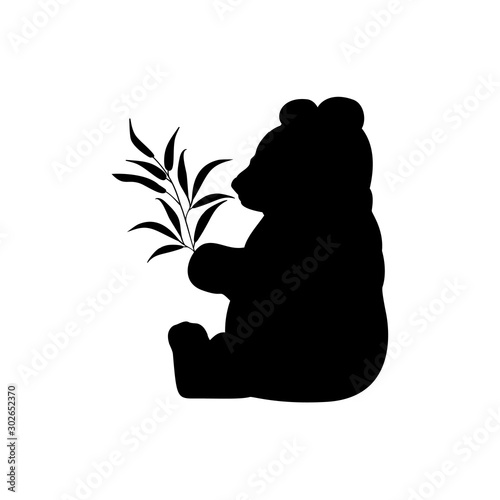 Panda silhouette with eucalyptus. Rare protected animal