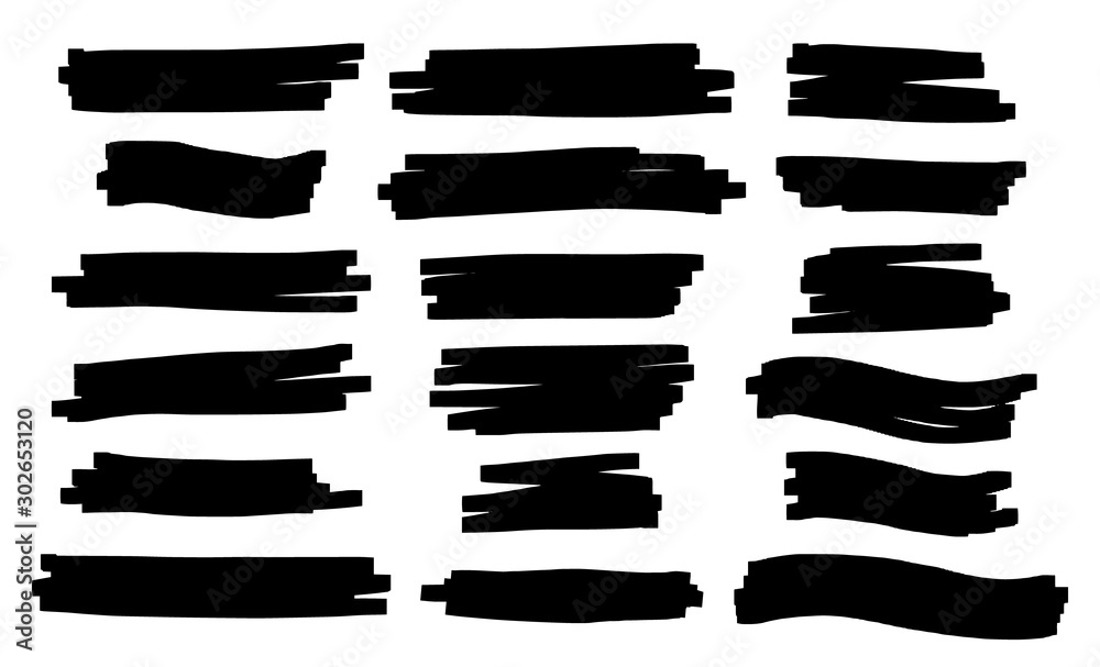 Vector brush pen underline. Hand drawn highlight text selection