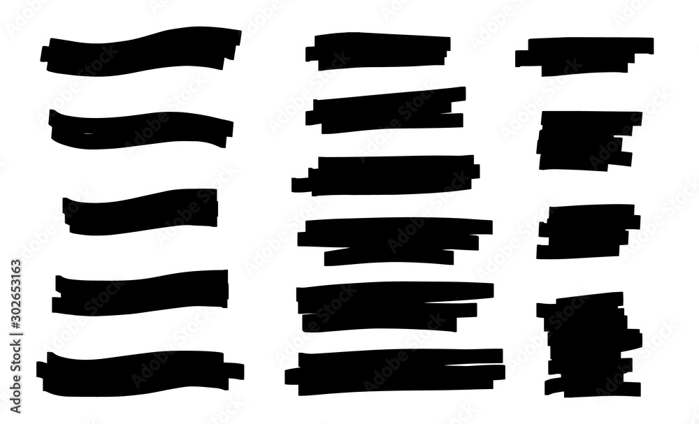 Vector brush pen underline. Hand drawn highlight text selection