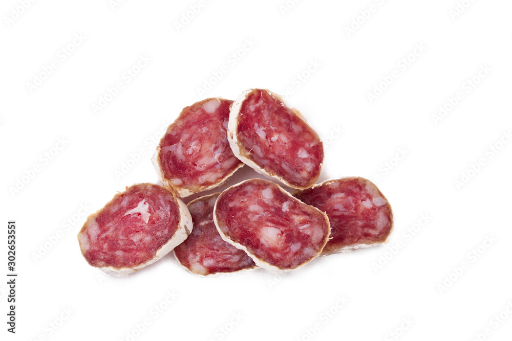 chorizo or meat sausage isolated on white background
