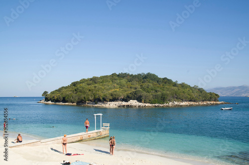 Beach on village Ksamil and Islands of Ksamil  part of Albanian Riviera