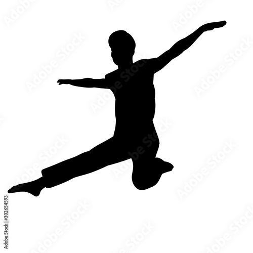 vector, on a white background, black silhouette of a guy, a man dancing