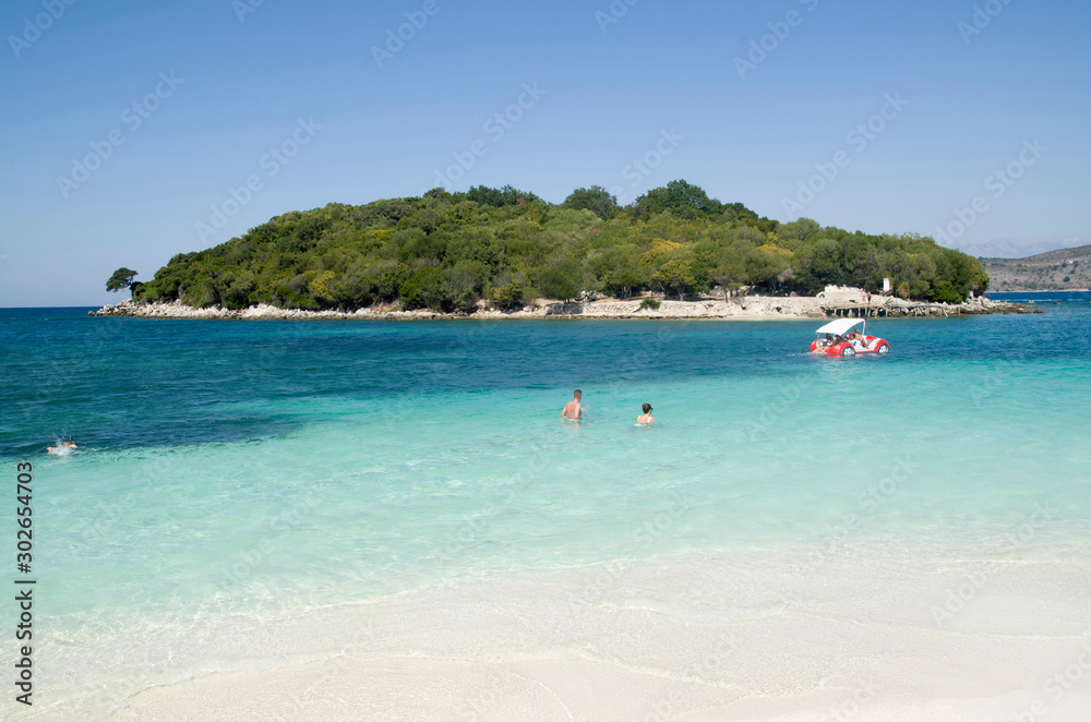 Beach on village Ksamil and Islands of Ksamil part of Albanian Riviera Beach on village Ksamil and Islands of Ksamil part of Albanian Riviera