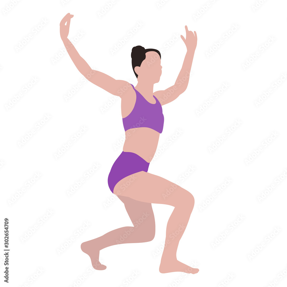 vector, on a white background, without face, in a flat style, the girl is engaged in gymnastics