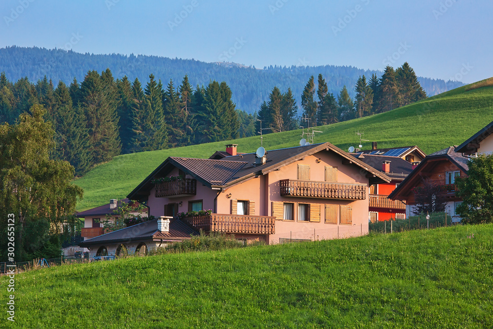 Fototapeta premium Panoramic view to village in Asiago Plateau, Vicenza, Italy.