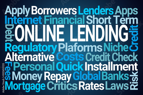 Online Lending Word Cloud on Blue Background