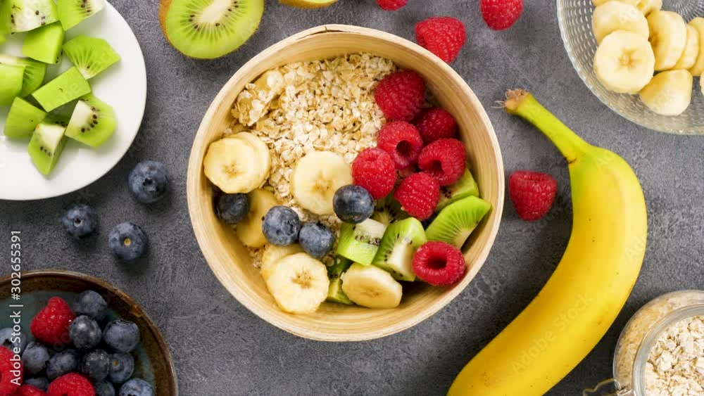 health food, healthy breakfast with muesli and fruits health food, healthy breakfast with muesli and fruits