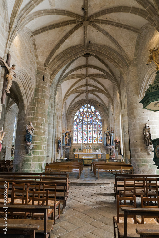 interior view of the church of Saint Ronan in Locronan in Brittany