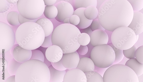 Many balls of different sizes. Abstract children's, cute background. 3D rendering.