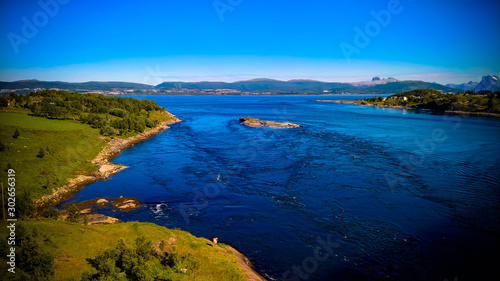 aerial View to Saltstraumen whirlpools in Norway