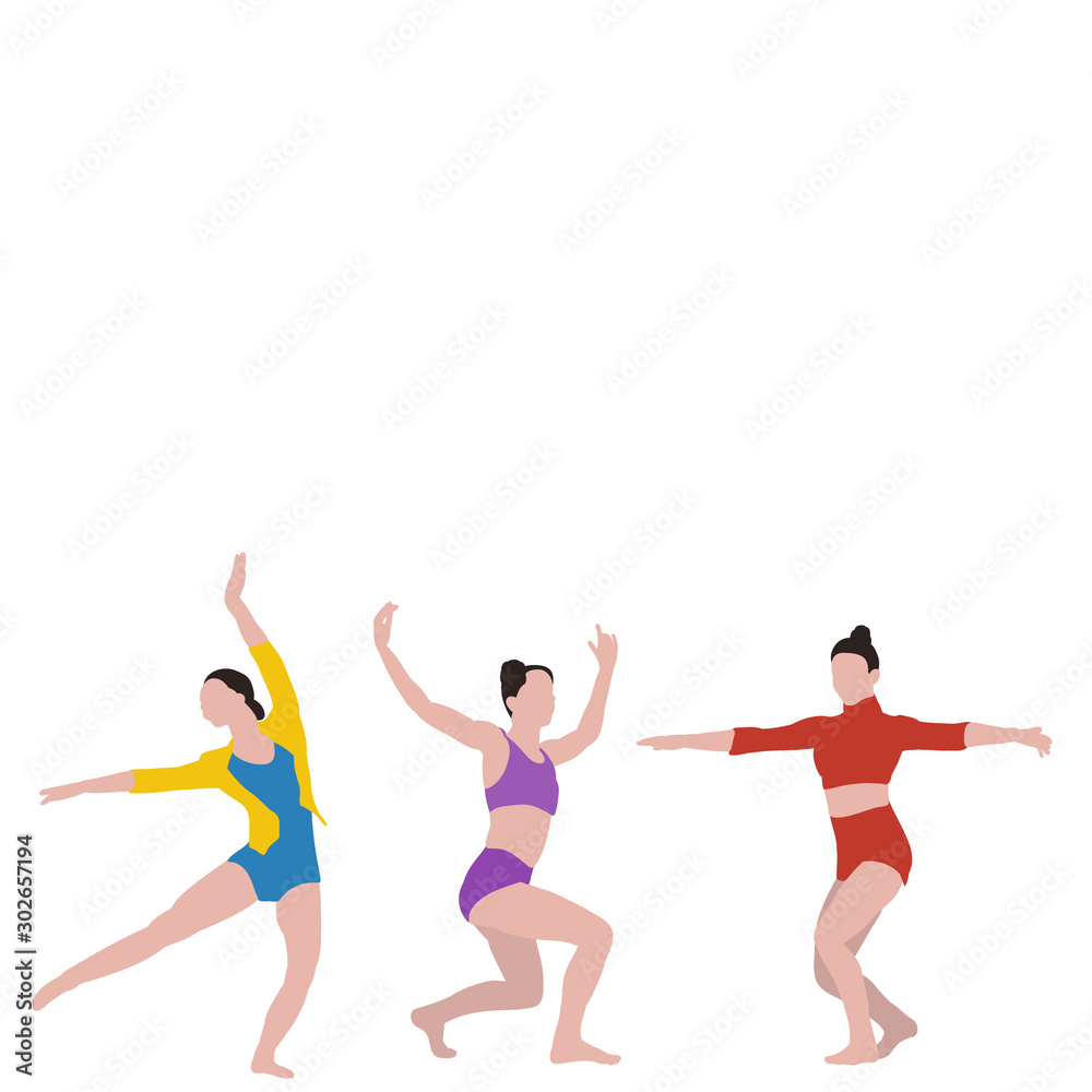 a white background, without face, in a flat style, girls dance a white background, without face, in a flat style, girls dance