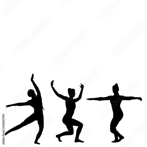 vector  on a white background  black silhouette of a girl dancing  set