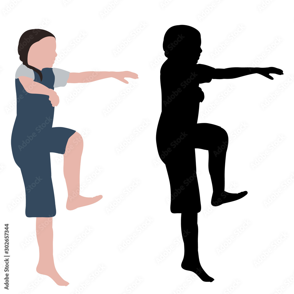 vector, on a white background, dancing girl, no face, flat style with silhouette