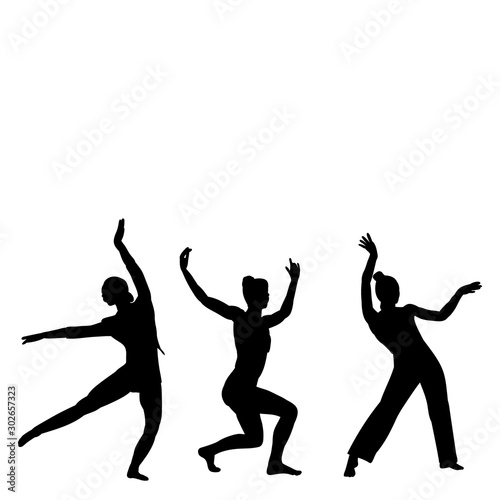 vector  on a white background  black silhouette of a girl dancing  set