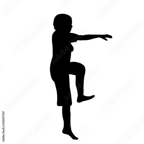 vector, on a white background, black silhouette of a child dancing