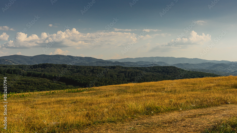 Scenic panoramic view of fields in Romania
