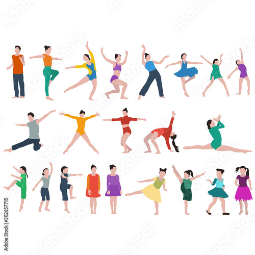 white background, dancing girls, flat style, set, collection © Dzmitry