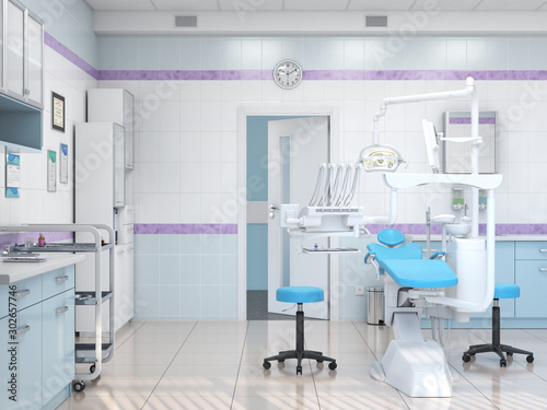 3D rendering modern dentist s office