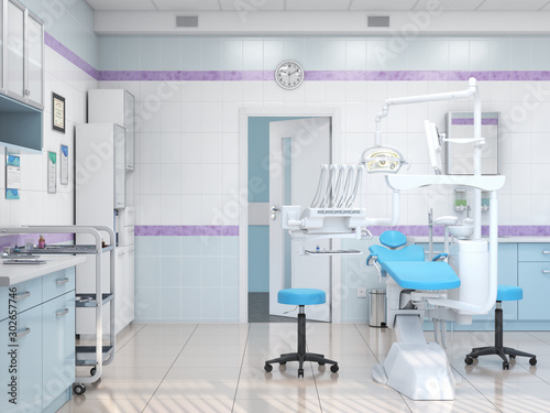 3D rendering modern dentist's office