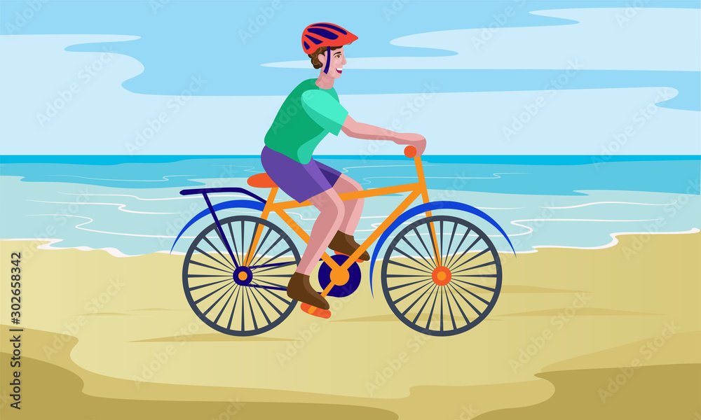 boy cycling at seashore