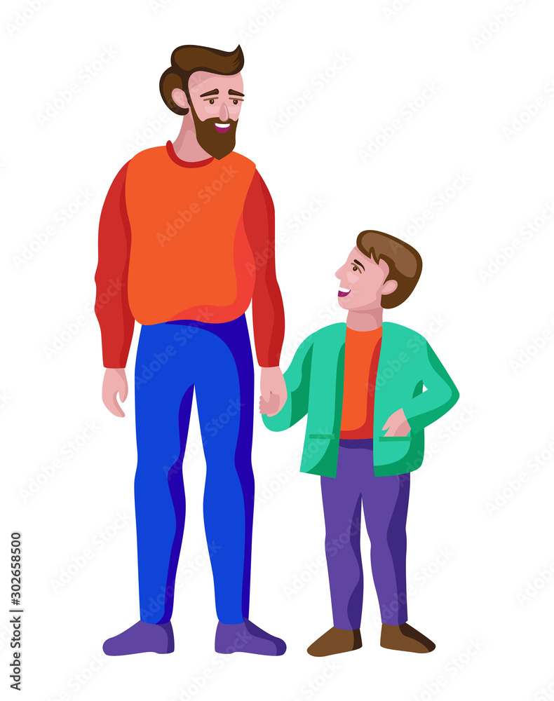 father and son standing looking at each other