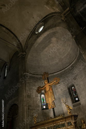 Lucca Tuscany Italy. Church interior. Cross Jesus Christ.