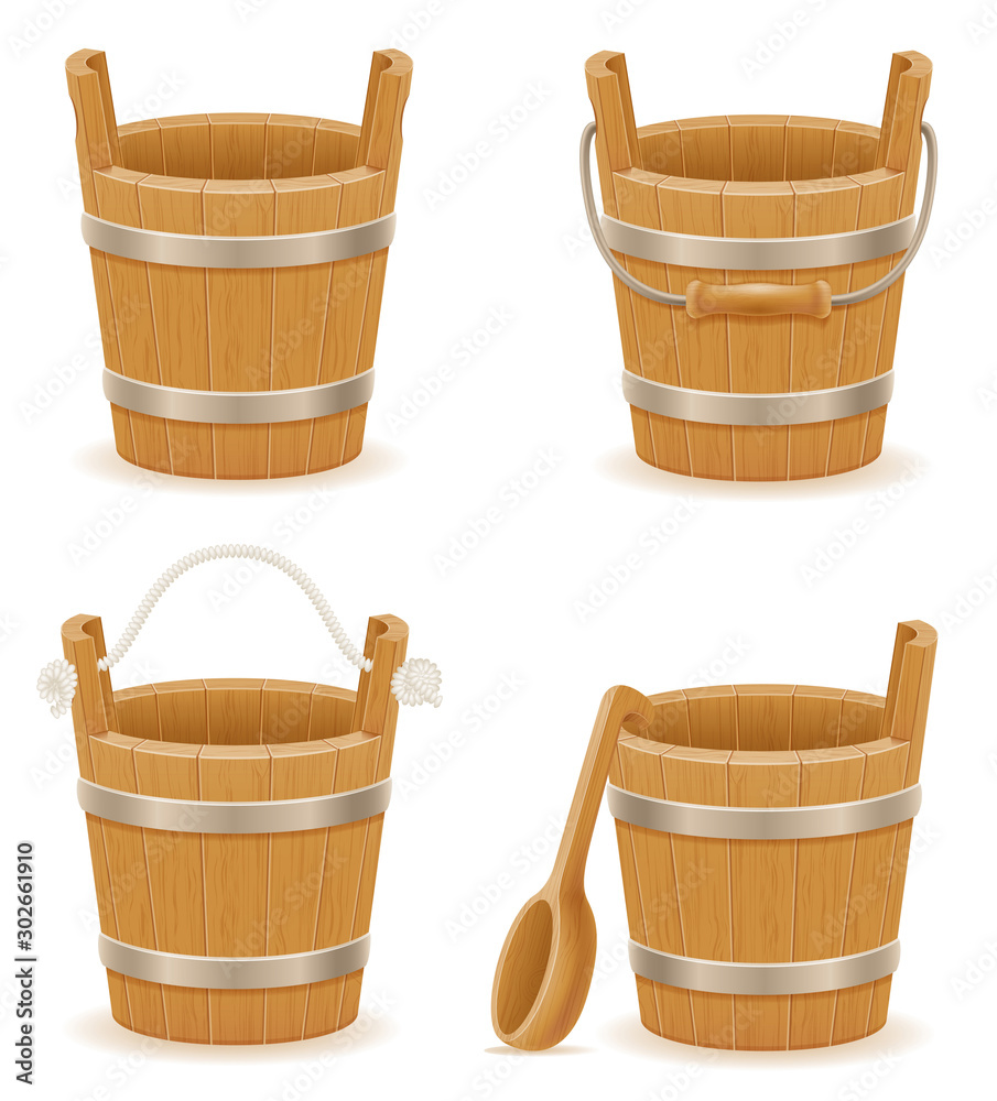wooden bucket with wood texture old retro vintage vector illustration Stock Vector Adobe Stock