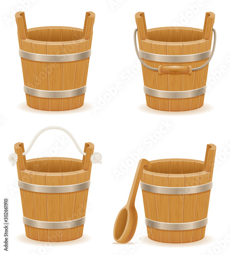 wooden bucket with wood texture old retro vintage vector illustration