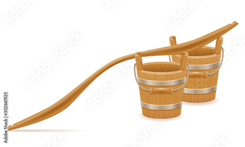 wooden bucket and yoke with wood texture old retro vintage vector illustration