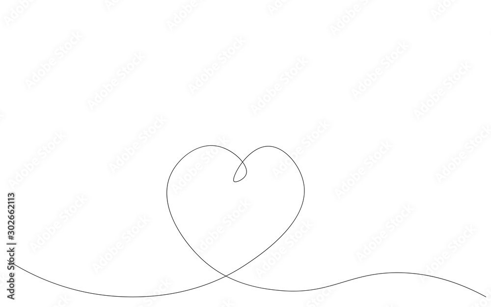 Heart card one line draw, vector illustration