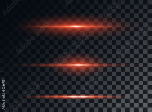 Red neon stripes or light flash. Vector element isolated background.