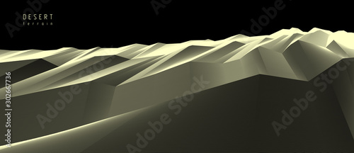 Abstract vector background with fantastic landscape terrain of cosmic planet, geometric 3d line art abstract background of skyline. Usable as template for layout with copy space for title and text.