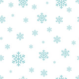 Snowflake seamless pattern Blue snow on white background. Merry Christmas holiday New Year