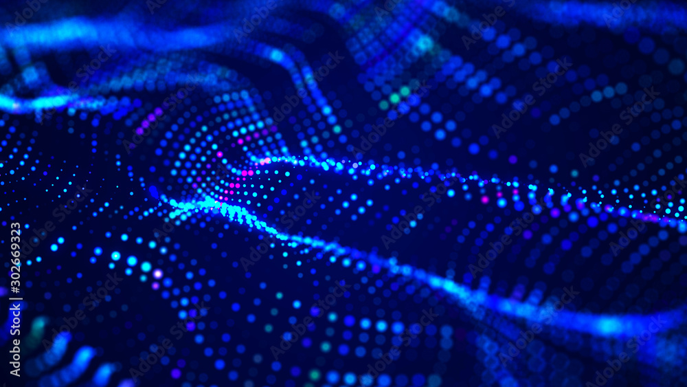 Digital technology background. Big data digital code. Futuristic dots background. Colored music wave. 3D Digital technology background. Big data digital code. Futuristic dots background. Colored music wave. 3D