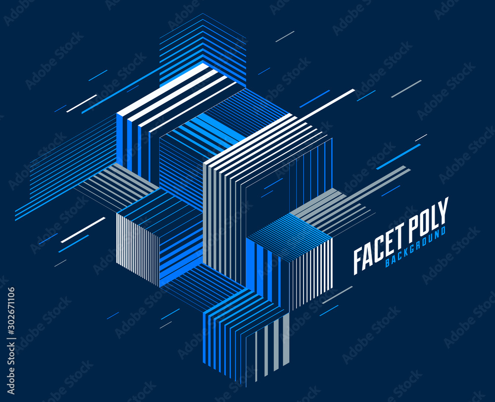Polygonal low poly vector abstract design, artistic retro style background for ads or prints, cover or poster, banner or card. Linear 3D triangles and cubes elements.