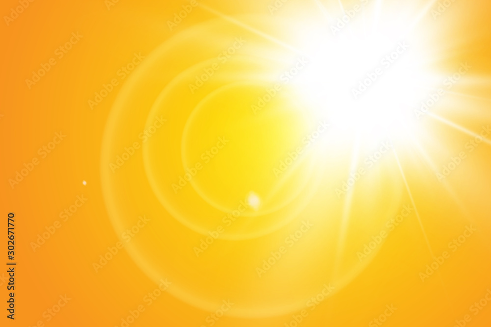  Warm sun on a yellow background. Leto.bliki solar rays - obrazy, fototapety, plakaty 