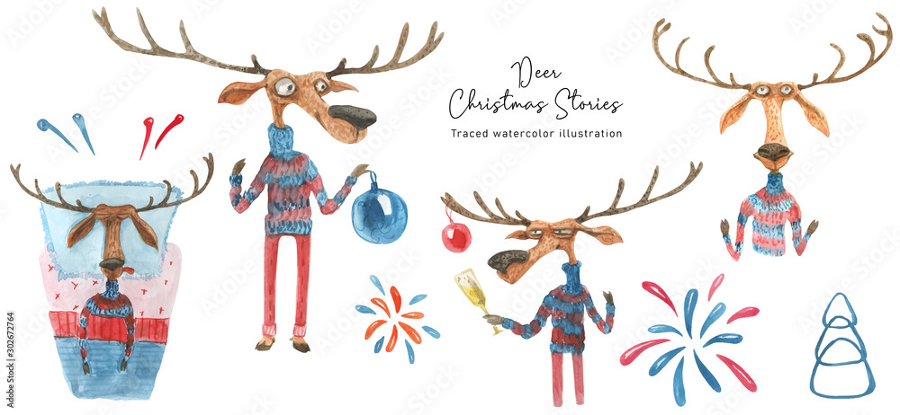 Christmas Deer, characters set Christmas Deer, characters set