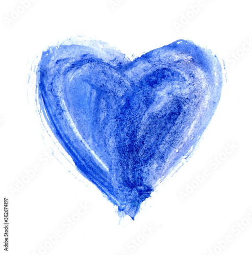 Hand-drawn painted light blue heart. Beautiful Grunge heart. Valentine's day. For holiday, postcard, poster, banner, birthday and children's illustration. Love