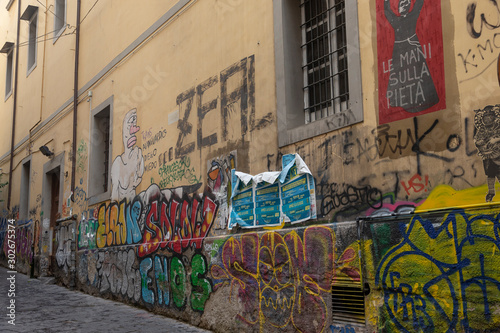 City of Naples Italy. Campagnia. Wall with graffiti in Old Naples.