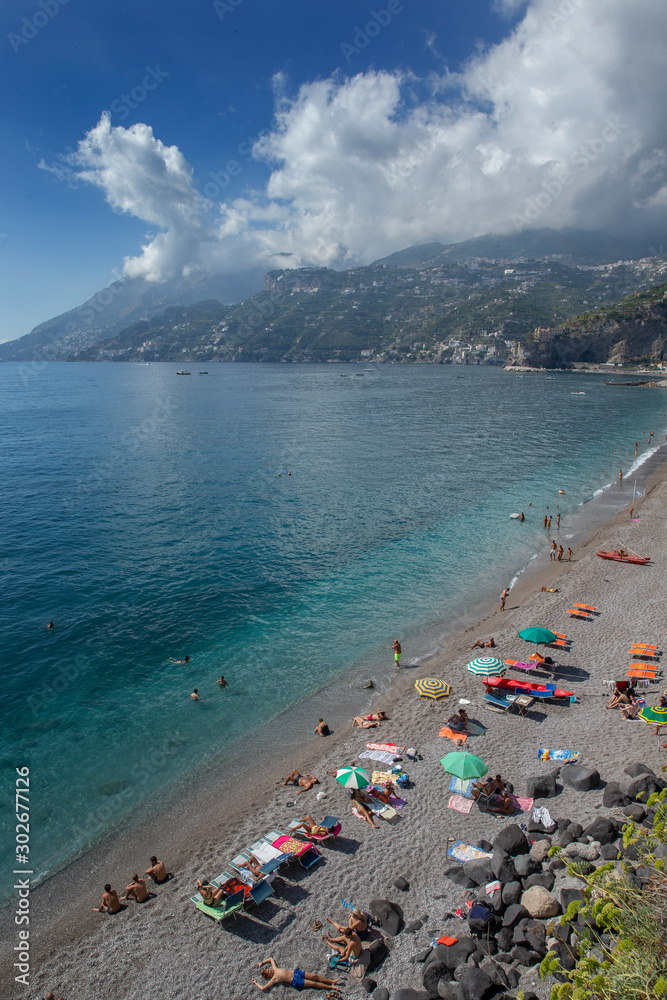 Amalfi coast Italy. Salerno region. Mediterranean. Beach. Tourism. Leisure. Mountains