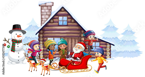 Santa claus and kids on the sleigh