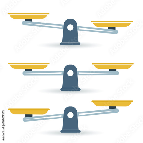 Libra. Bowls of scales in balance, an imbalance of scales. Vector illustration