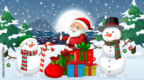 Scene with santa and snowman