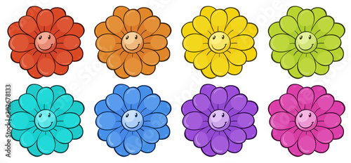 Isolated set of flowers in many colors