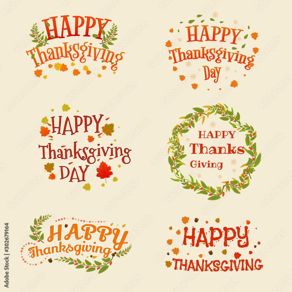 Happy thanksgiving lettering badge set,Vector desing. Happy thanksgiving lettering badge set,Vector desing.