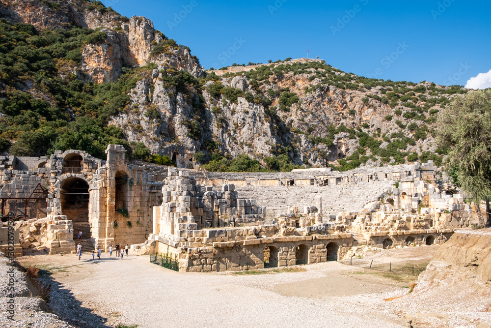 Ancient city of Myra. Turkey, The ancient city is famous for its rock tombs and relief masks.