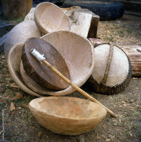 The cultrún is a ceremonial drum and the most important musical instrument of the Mapuche culture, Cultrun represents half of the universe or the world in its hemispherical form. photo