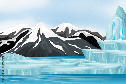 Nature scene with snow on the mountain