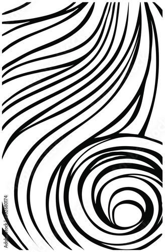 Black and white spiral . Hand drawn swirl, twirl motion, astract snail, flow. 